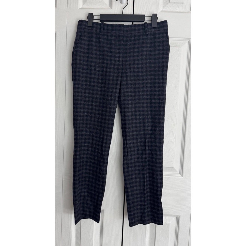 Theory Treeca Brisk Wool Crop Straight Pants Women's 4 Island Gray Check‎ Plaid